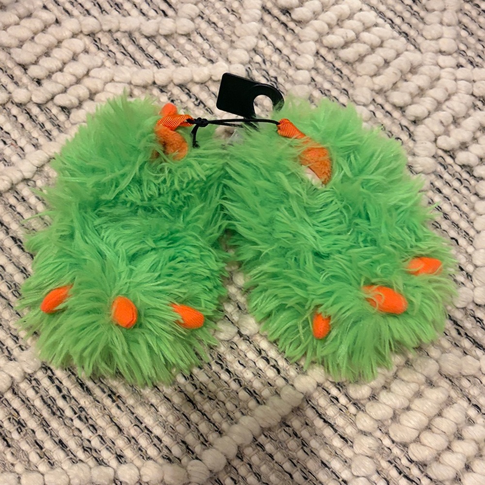 wonder nation Green Fuzzy Monster Slippers with Orange Claws
